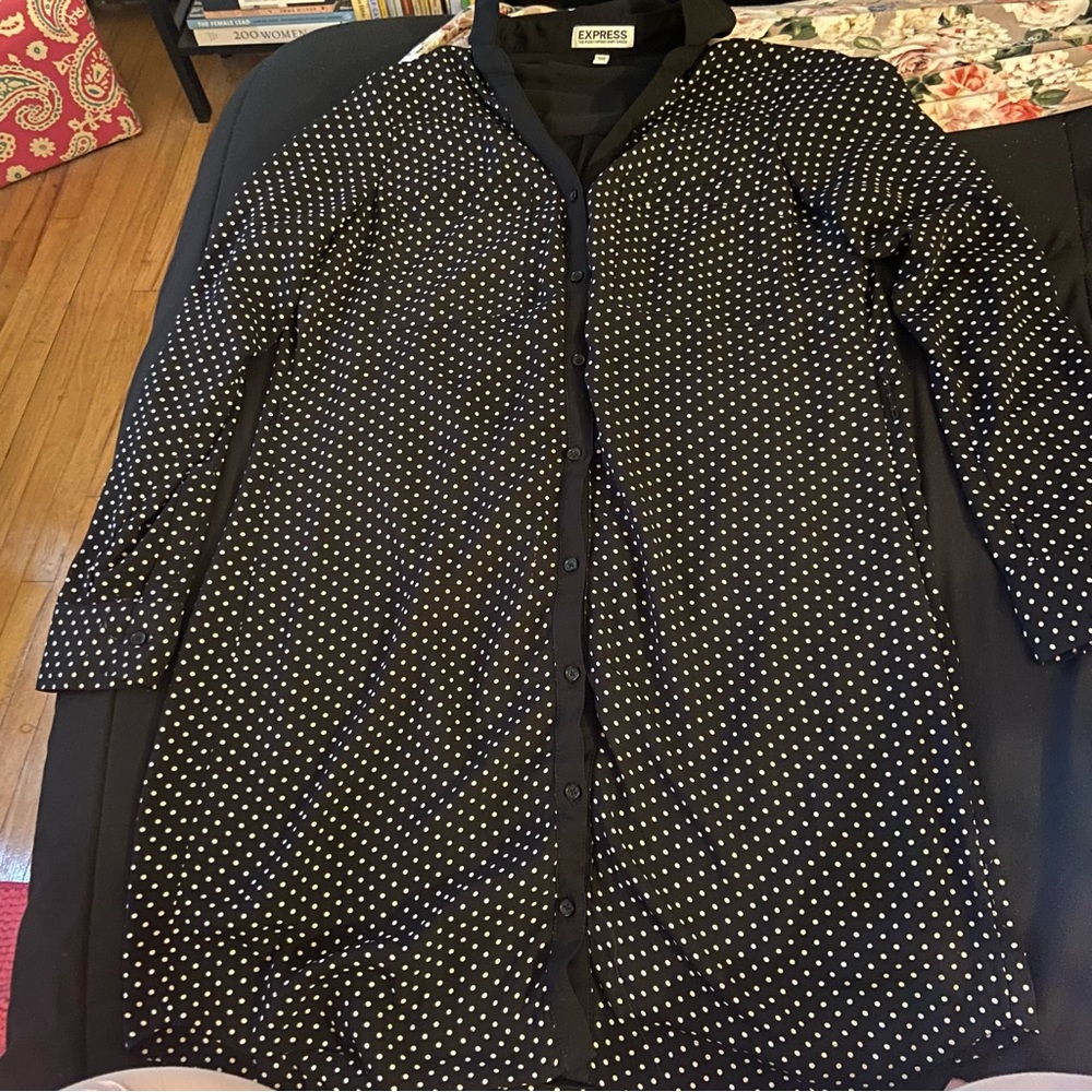 Women’s Express Portofino Polka Dot Button Up Shirt Dress Size Large
